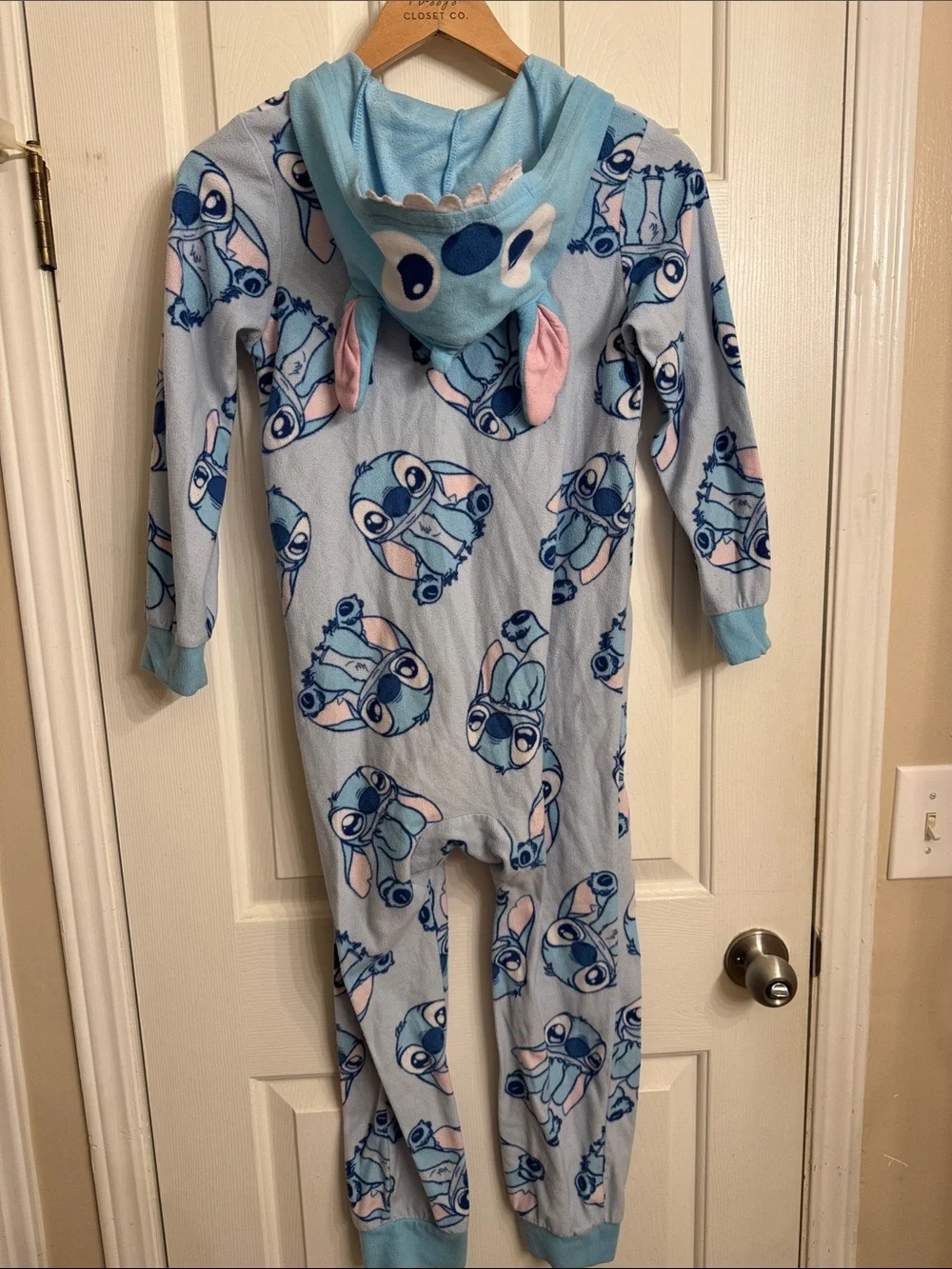 Disney Light Blue Stitch Hooded Fleece Onesie Pajamas